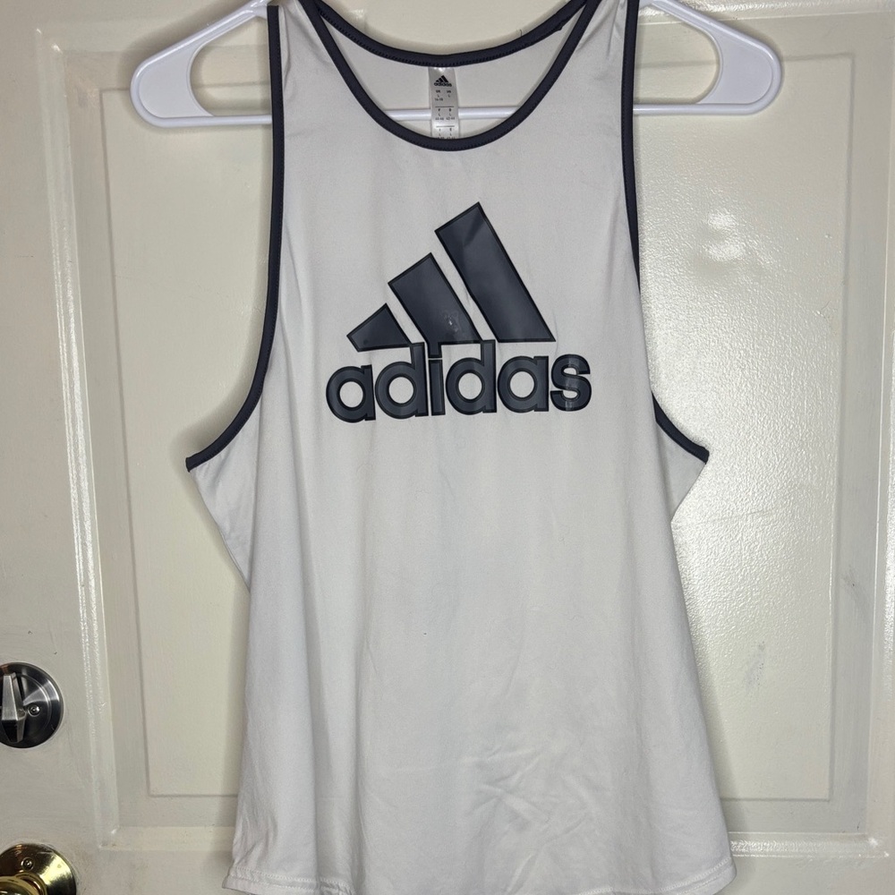 adidas White Tank with Black Trim and Logo
